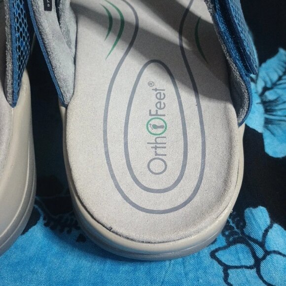 Orthofeet Gaya Thong Sandals Womens 9.5 WIDE Blue Snake Print Comfort - Picture 6 of 9